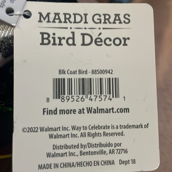 Mardi Gras Fabric bird (Walmart NWT); Black Version - Picture 5 of 5